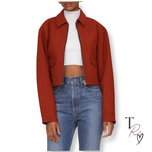 SFAM 7 For All Mankind Cropped Casual Moto Barrel Sleeve Jacket Rust/Orange XS - Picture 1 of 14